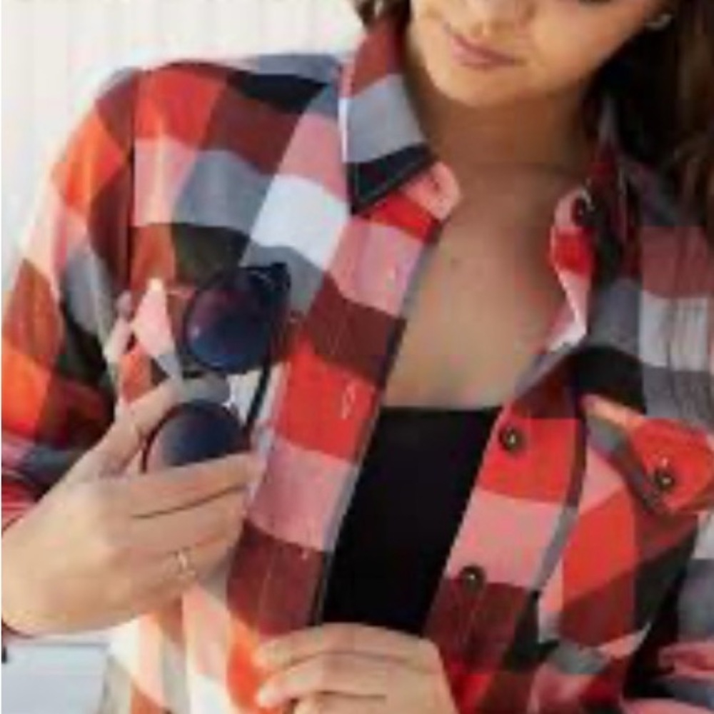 21” ptp Red and Black Plaid Button-Up Shirt